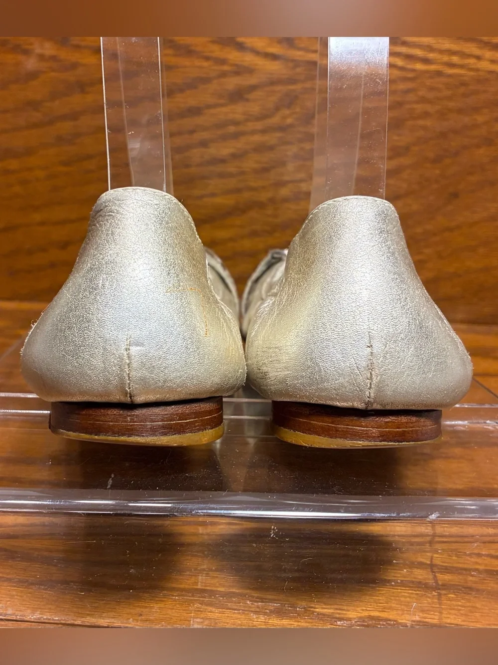 AGL Italy Made Metallic Gold Leather Patent Cap Toe Ballet Flats EU 36.5 US 6.5